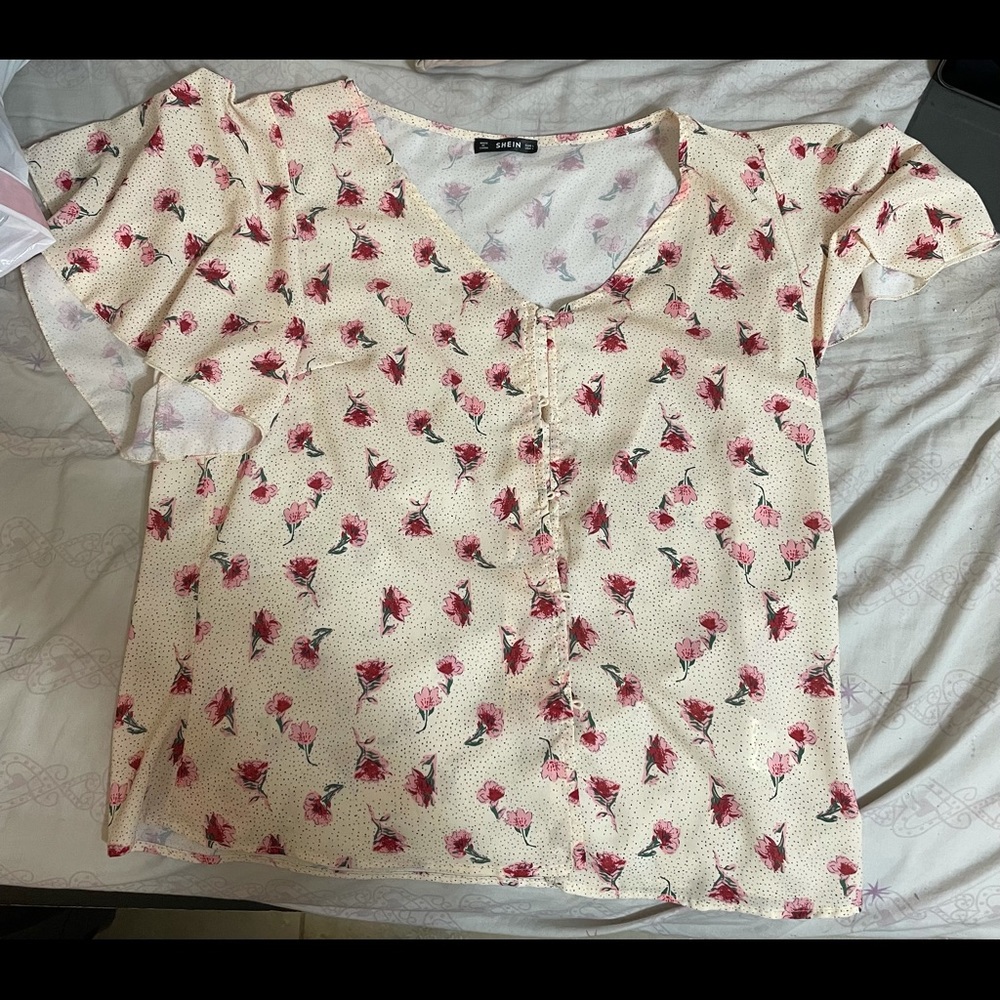 Pink and red flower blouse